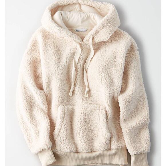 American Eagle Sweaters - American Eagle Sherpa Fleece Hoodie Pullover in Beige Women's Medium